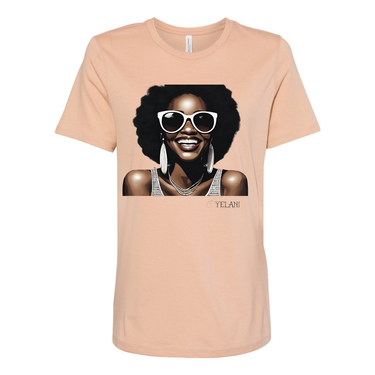 Hey There Yelani shirt peach black woman smiling